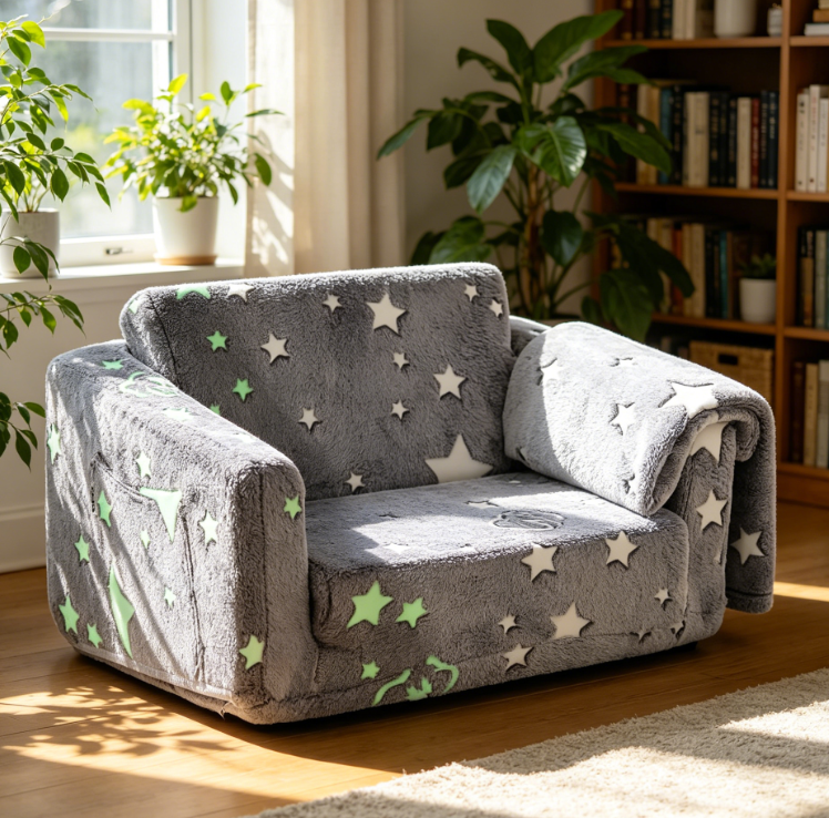 Glow Star Fold Out Toddler Sofa with Blanket